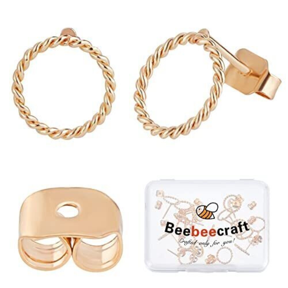 7812 20Pcs 18K Gold Plated Circle Earring Studs Twisted Circle Geometry